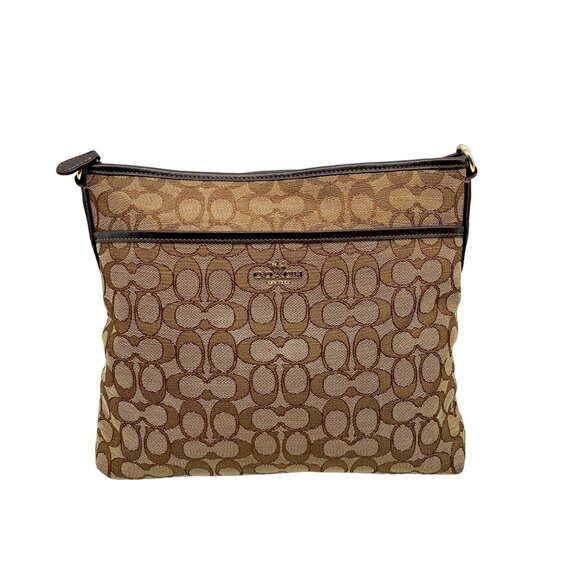 Coach Signature Khaki Canvas File Crossbody Bag F58285 w/ Wristlet - Picture 1 of 12